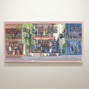 1000片旧城年味大场景拼图框8*3相框挂墙70实木框留白定制