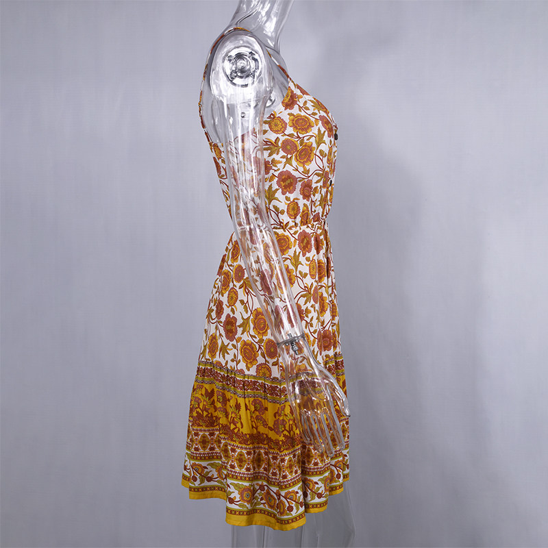 Summer Dress Women Floral Print Sling Backless Mini Dress图片