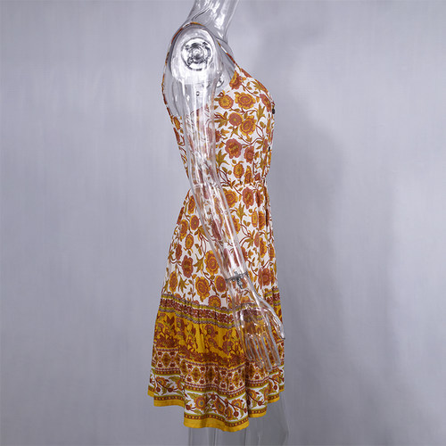 Summer Dress Women Floral Print Sling Backless Mini Dress