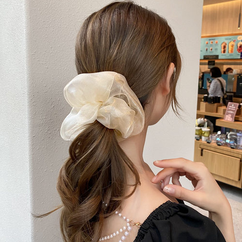 Summer Solid Organza Scrunchie Hair Bands Women Girls Elegan