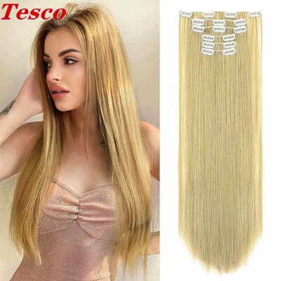 24Inchs Black Hair Extensions 6pcs/set Blonde Straight wig