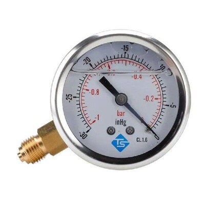 Compound Pressure Vacuum Gauge Glycerine Filled -1/10Bar &
