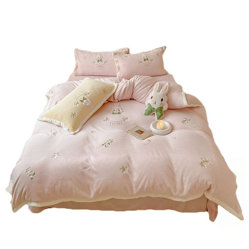 230g高克重贴布绣四件加绒可爱儿童三件珊瑚绒保暖加厚,床上用品,床品套件/四件套/多件套,淘宝优惠券,粉丝福利购,淘宝优惠卷