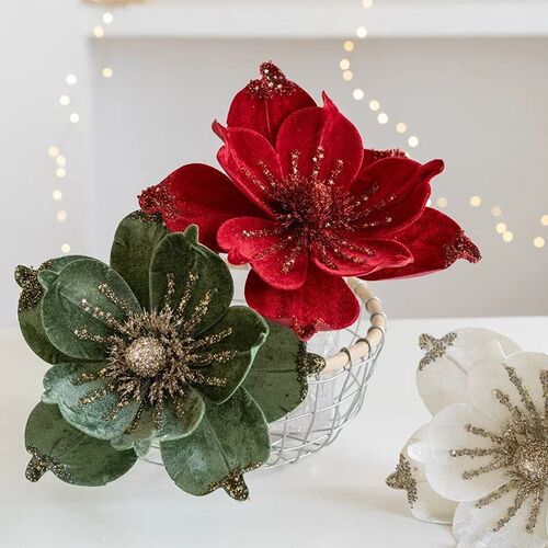 Christmas e Poinsettia Flower Cream White Velvet Magnolia Ar