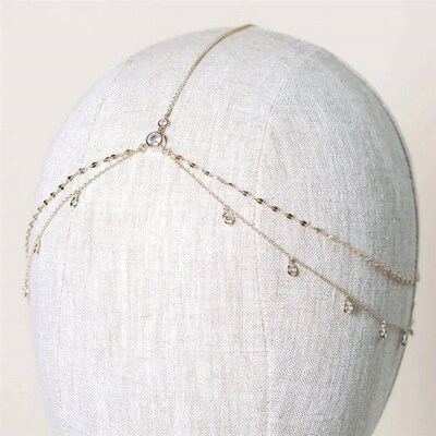 XSBODY Fashion Boho Crystal Head Chain Wedding Hair Accessor