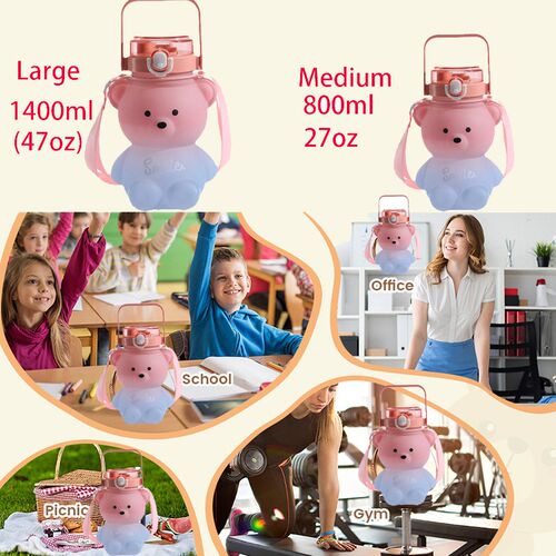 Cute kawaii water bottle for girl bear plastic pink korean b