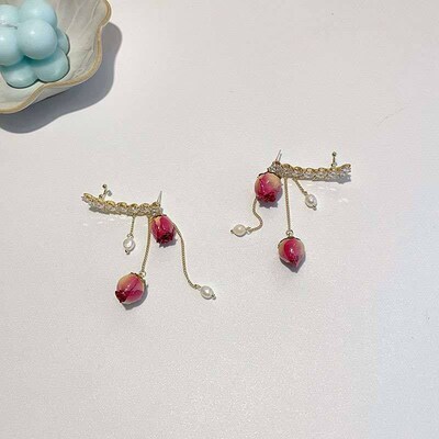 Super immortal eternal rose flower temperament earring earbo