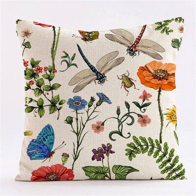 Floral Throw Pillowcase Flower Butterflies Print Colorful