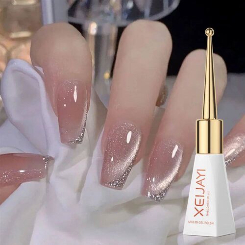 1pc 10ml Silk Nude Crystal Cat Eye Gel Polish Magnetic Nail