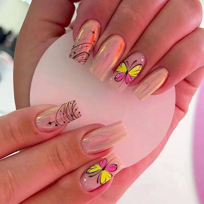 24pcs French White Cloud False Nails Wearable Waterproof Pre