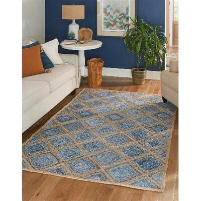 Denim Natural Jute Rug Rectangle Braided Carpet Hand