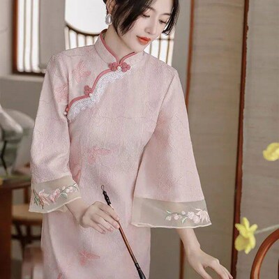 Pink Qipao Dress Modern Traditional Chinese Dress Vintage El