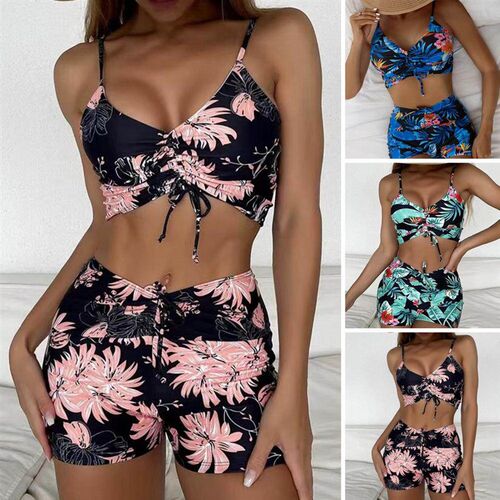 2 Pcs/Set Women Bikini Set Flower Print Lady Summer Swimwear