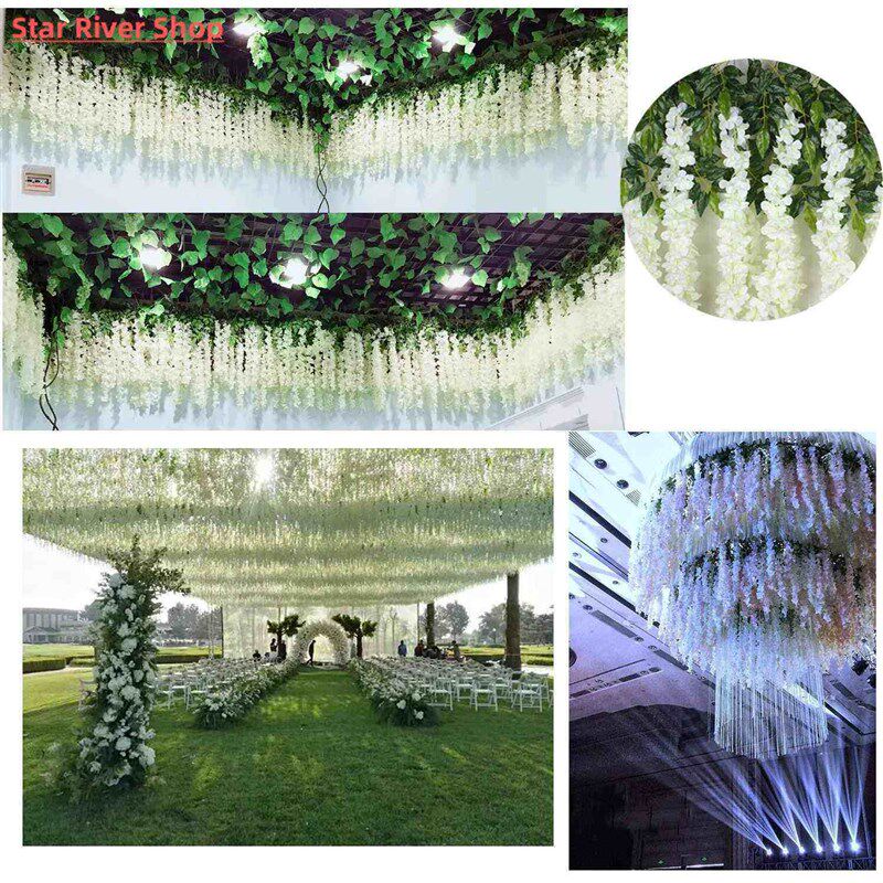 12PCs Wisteria Artificial Flowers Hanging Garland Vine Ratta图片
