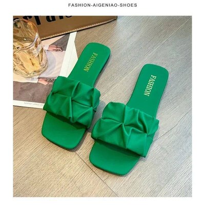 Summer Slippers for Women Flip Flops Flats  New Pleated