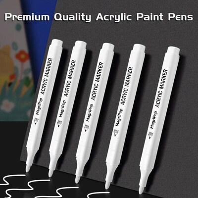 5pcs White Acrylic Marker,Permanent Pen Art Supplies for Bla