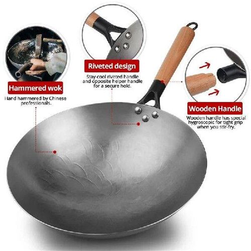 Handmade Wok Smokless Cookware Uncoated Iron Pot Frying Pan
