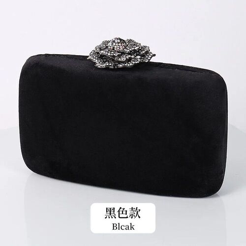 New Winter Velvet Clutch Bag  Diamond Flower Lock Elegant Ev
