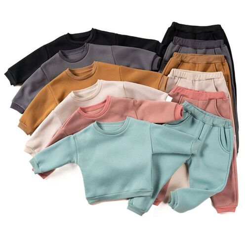 2pcs Kids Clothes Sets Solid Thicken Fleece Warm Sweatshirt
