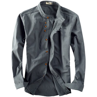 Mens Casual Linen Retro Chinese Style Thin Stand llar Slim