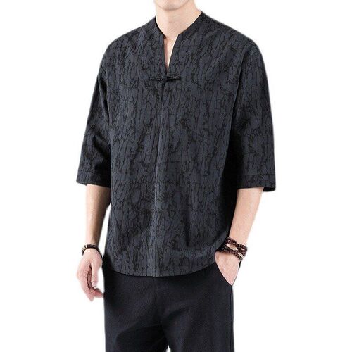 Spring Summer Chinese Style Mens Clothing VNeck Plate Retro