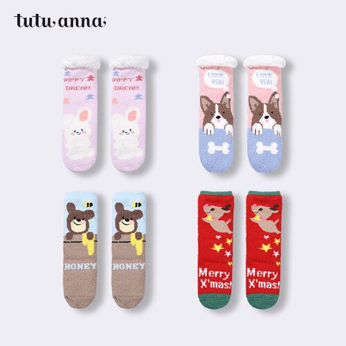 女袜驯鹿圣诞节快乐毛毛袜17cmChristmas reindeer stockings
