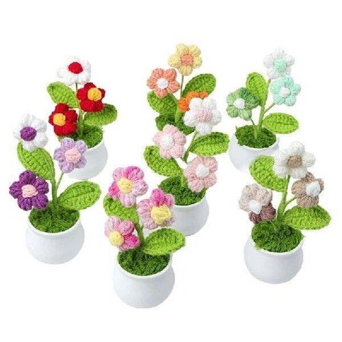 1 Piece Plant Creative Kintted Flower Potted Cute Car Table