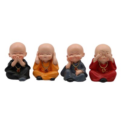 Set of 4 Monks Figurine, Hear No Evil See No Evil Speak No E