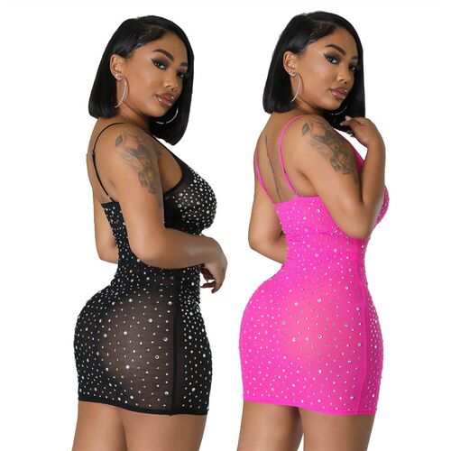 Womens mesh suspender short dress 女装网纱吊带短连衣裙