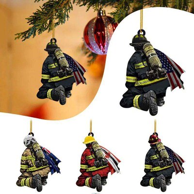 2D Personalized Christmas Firefighter Pendant Christmas Tree