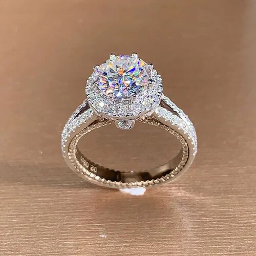 Luxurious Silver Color Metal Inlaid Boutique White Zircon Ri