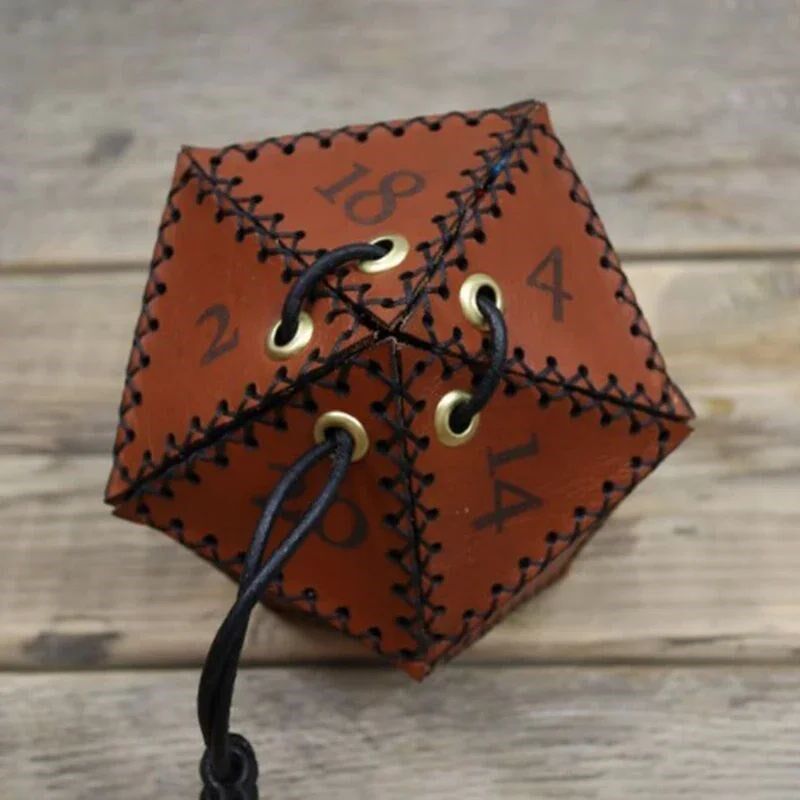 New Leather D20 Dice Bag Polygonal Dice Storage Boxes Reinfo - 实物图