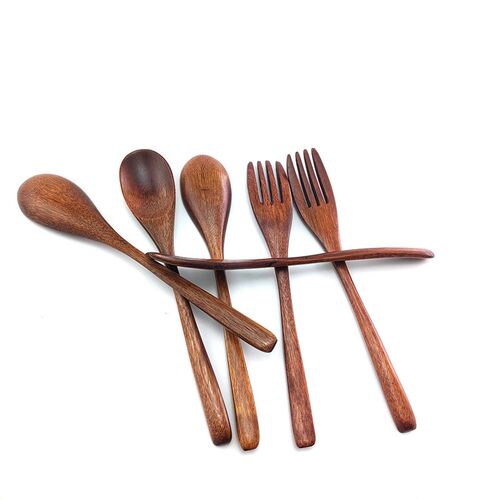 Natural Wooden Spoon and k Set Kitchen Cutlery Food Salad Fr
