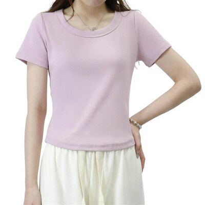 Curved hem short ice silk shirt womens summer shoulder