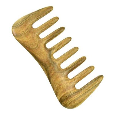 1Pcs Green Wide Tooth Hair Comb - Natural Wood Comb For