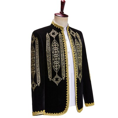 Retro Mens European-style Velvet Computer Embroidered Dress