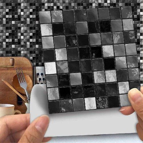25pcs PVC Black Mosaic Tile Wall Sticker Self-Adhesive