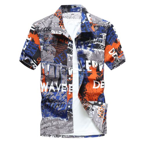 Fashion Mens Hawaiian Shirt Male Casual Colorful Printed Bea