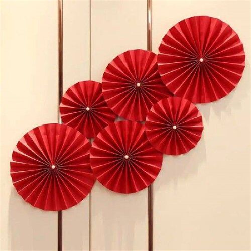 6pcs Chinese Style Red Wedding Fan Flower New Year Parties