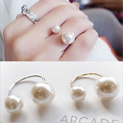 Fashion Women's Size Pearl Open Ring Temperament Wild Fa