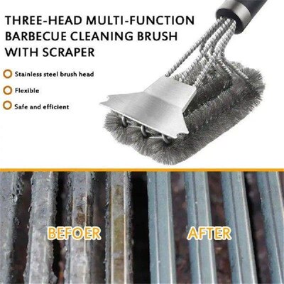 Stainless Steel Safe Grill Brush and Scraper with Deluxe