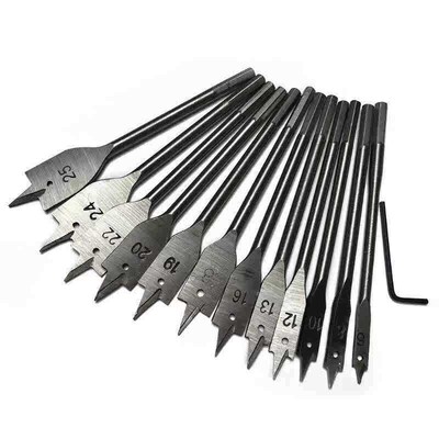 15pcs Full Steel Hex Shank Spade Flat Bit Set for 6-25mm HSS