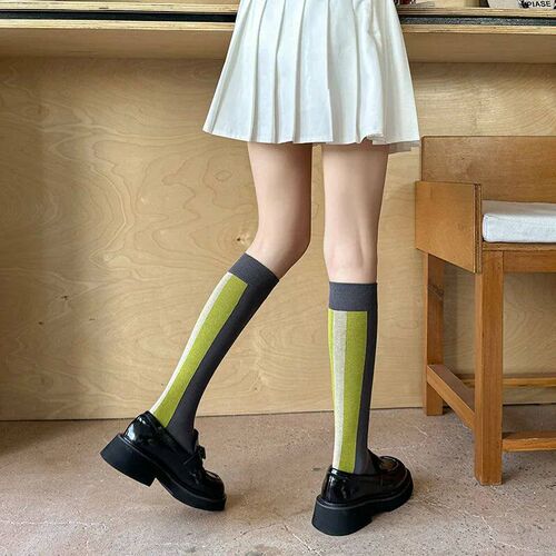Preppy Style Argyle Socks Women Vintage Knee High Knitted So