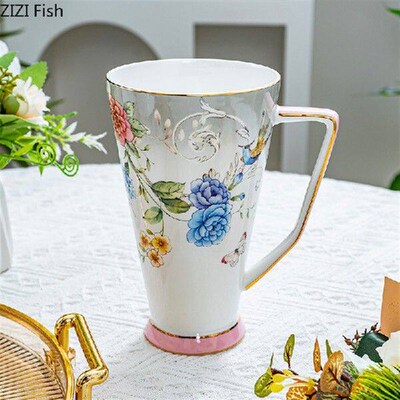 Peony Flower Ceramic Mug Saucer Retro Afternoon Tea Coffee