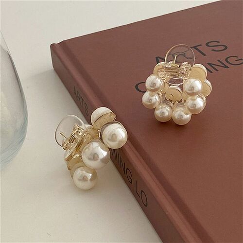 Sweet Mini Round Pearl Hair Claws for Women Girls Hair Clips