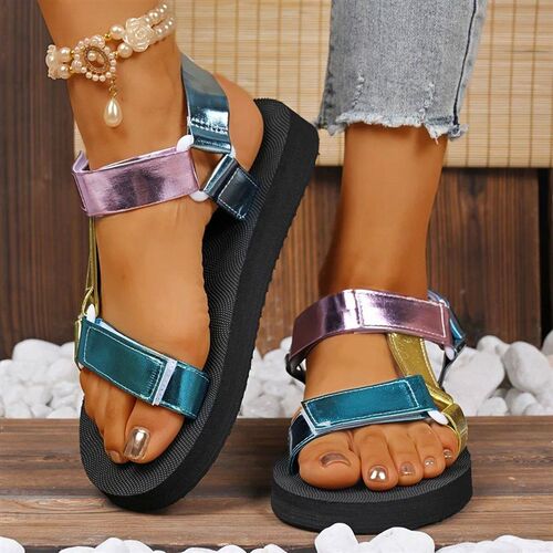 Womens Plus Size Summer Fashion Sandals - Pink Metal Ankle