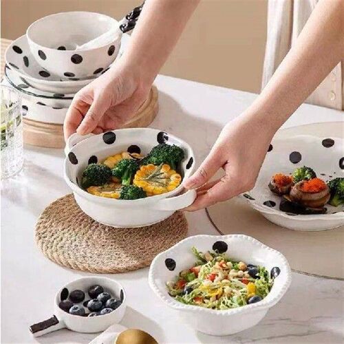 Creative Black Polka Dot Ceramic Dinner Plate Salad Bowl