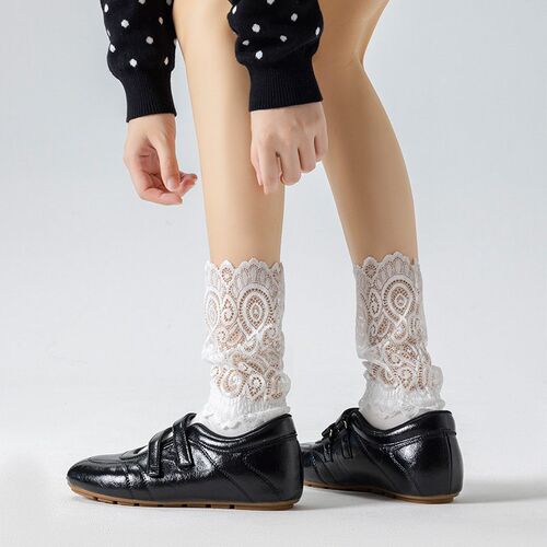 Korean Style Socks For Women, rendy Mid-length Socks, Lace J