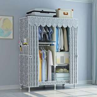 衣服架子家用挂衣加粗加厚简易衣柜落地卧室衣服收纳挂架带防尘w&