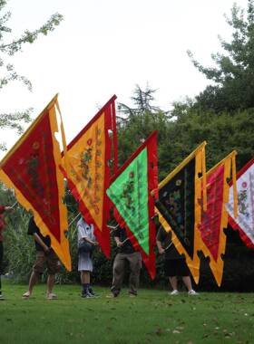 六色角仿1.5米双面古三凤龙旗武术表演姓氏广告旗帜定做定咨询客